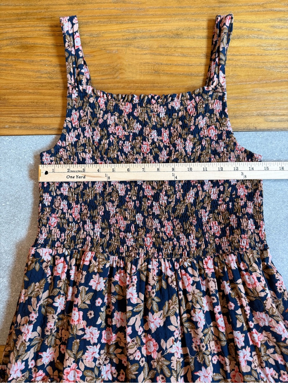 THML Navy Pink Floral Smocked Tiered Mini Dress Size Large - Picture 3 of 10